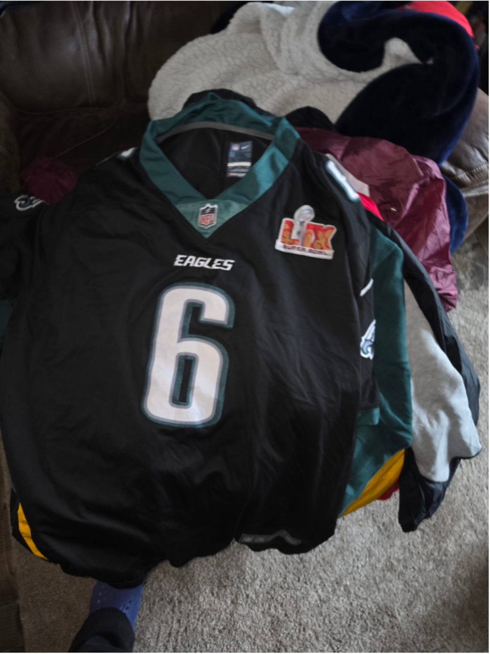 Nike Eagles DeVonta Smith #6 Jersey 5XL Super Bowl LIX Sewn Numbers Black